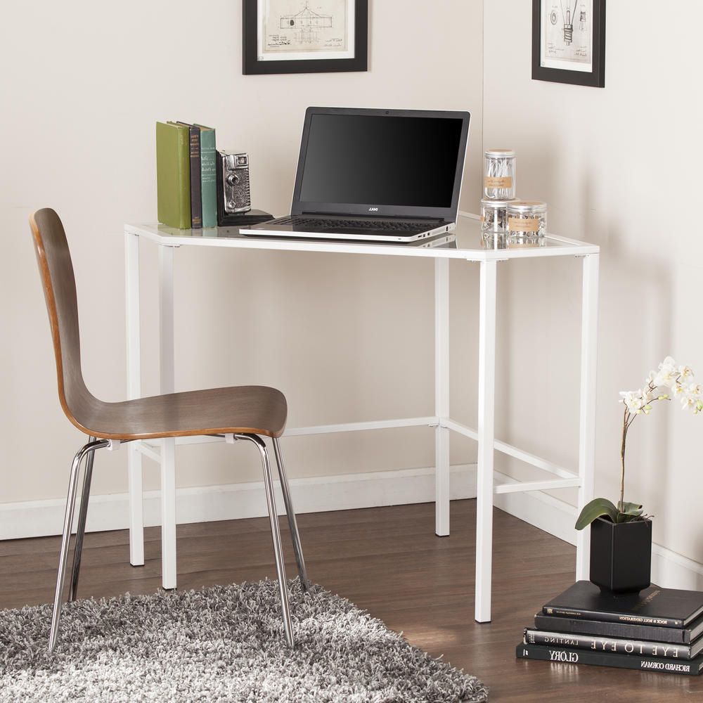 Keaton Metal/glass Corner Desk Throughout Trendy Metal And Glass Work Station Desks (View 4 of 15)