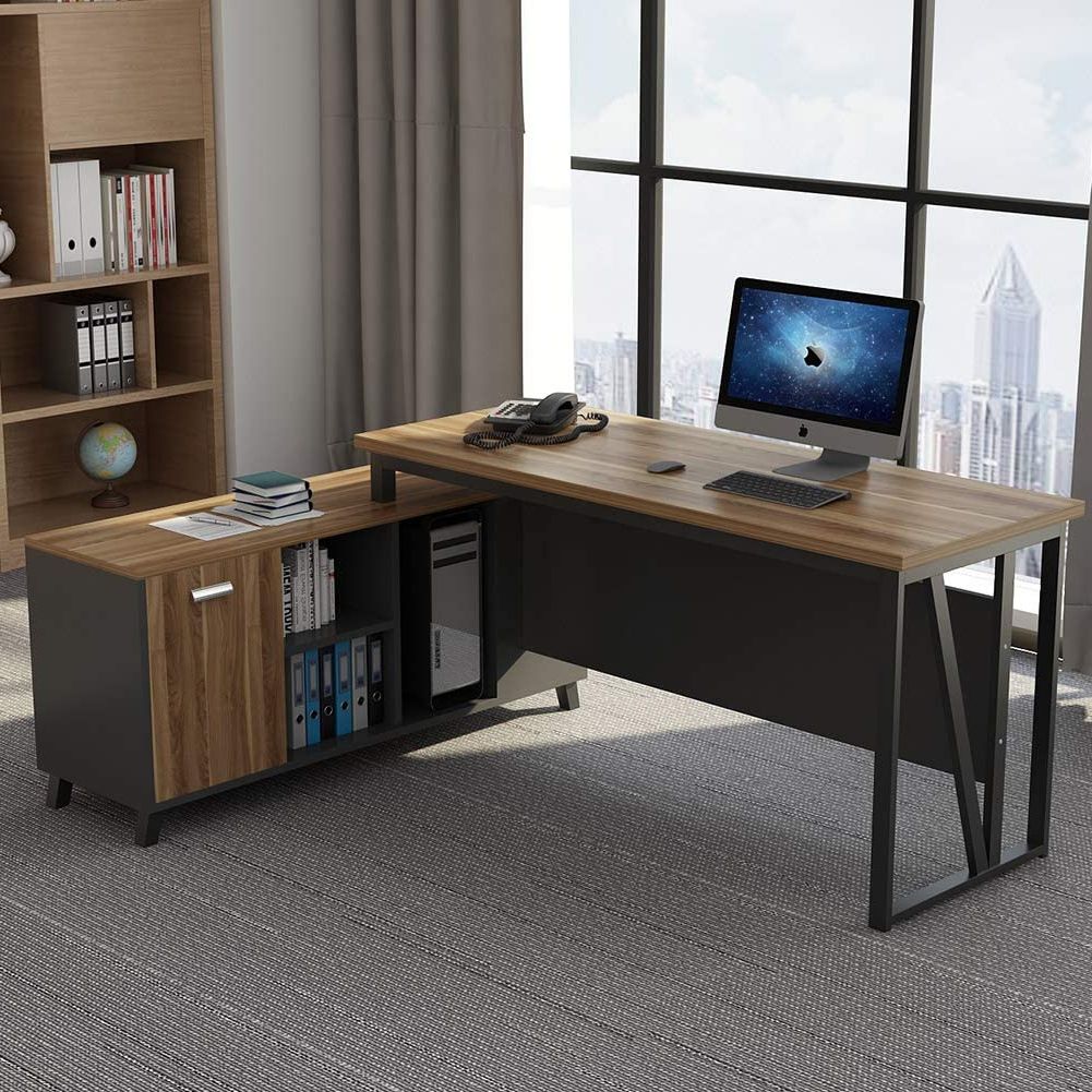 L Shaped Computer Desk, Large Executive Office Desk, 55 Inch Computer Regarding Newest Executive Desks With Dual Storage (View 3 of 15)