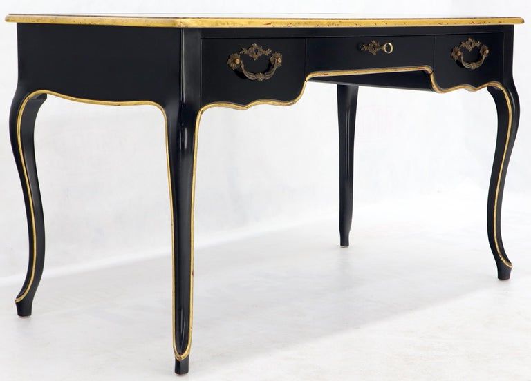 Lacquer And Gold Writing Desks Regarding Current Baker Country French Black Lacquer Gold Trim Leather Desk Console (View 9 of 15)