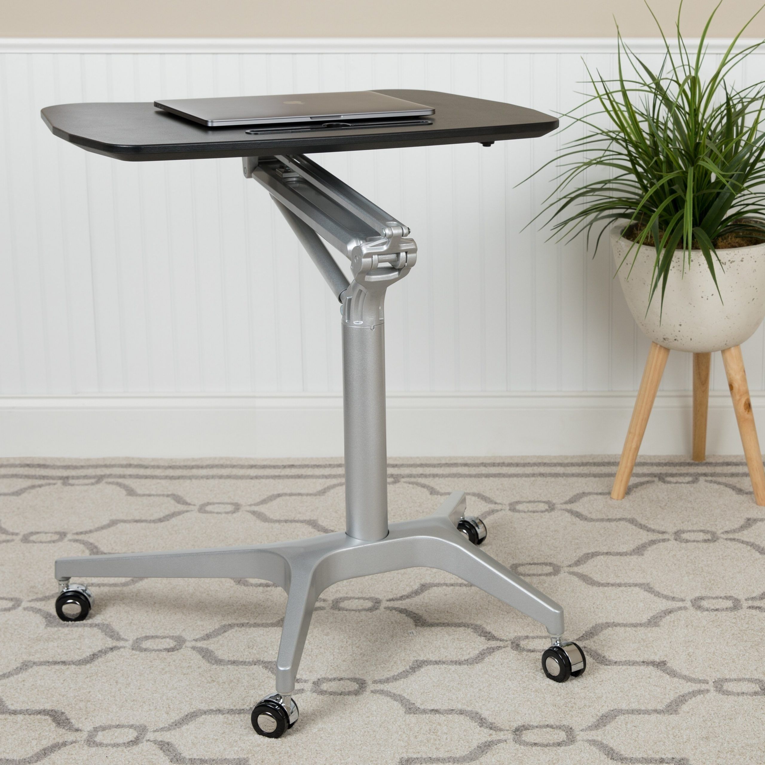 Lancaster Home Mobile Sit Down, Stand Up Ergonomic Computer Desk Pertaining To Fashionable Cherry Adjustable Stand Up Desks (View 12 of 15)