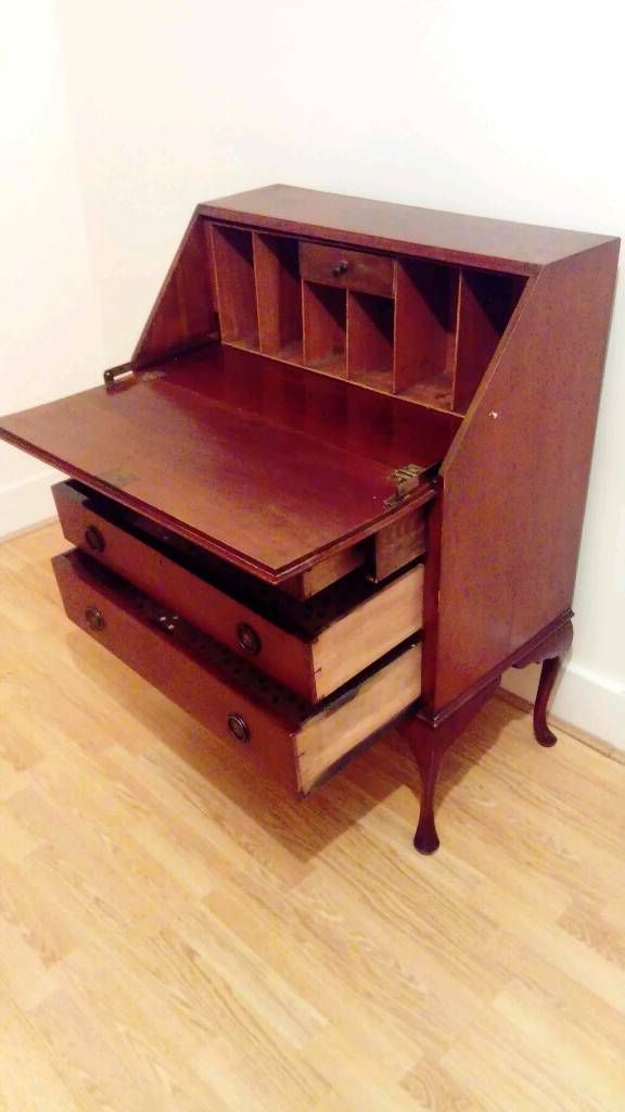 Latest Antique Vintage Solid Oak Writing Desk Bureau With Drawers In Very Good In Light Oak And White Writing Desks (View 12 of 15)