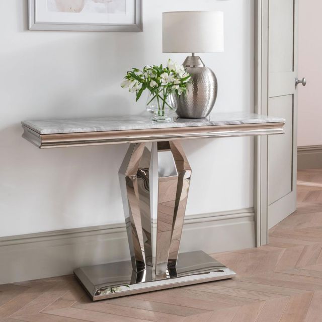 Latest Ernest Console Table Stainless Steel & Marble Top – Console & Hall In Stainless Steel And Gray Desks (View 10 of 15)