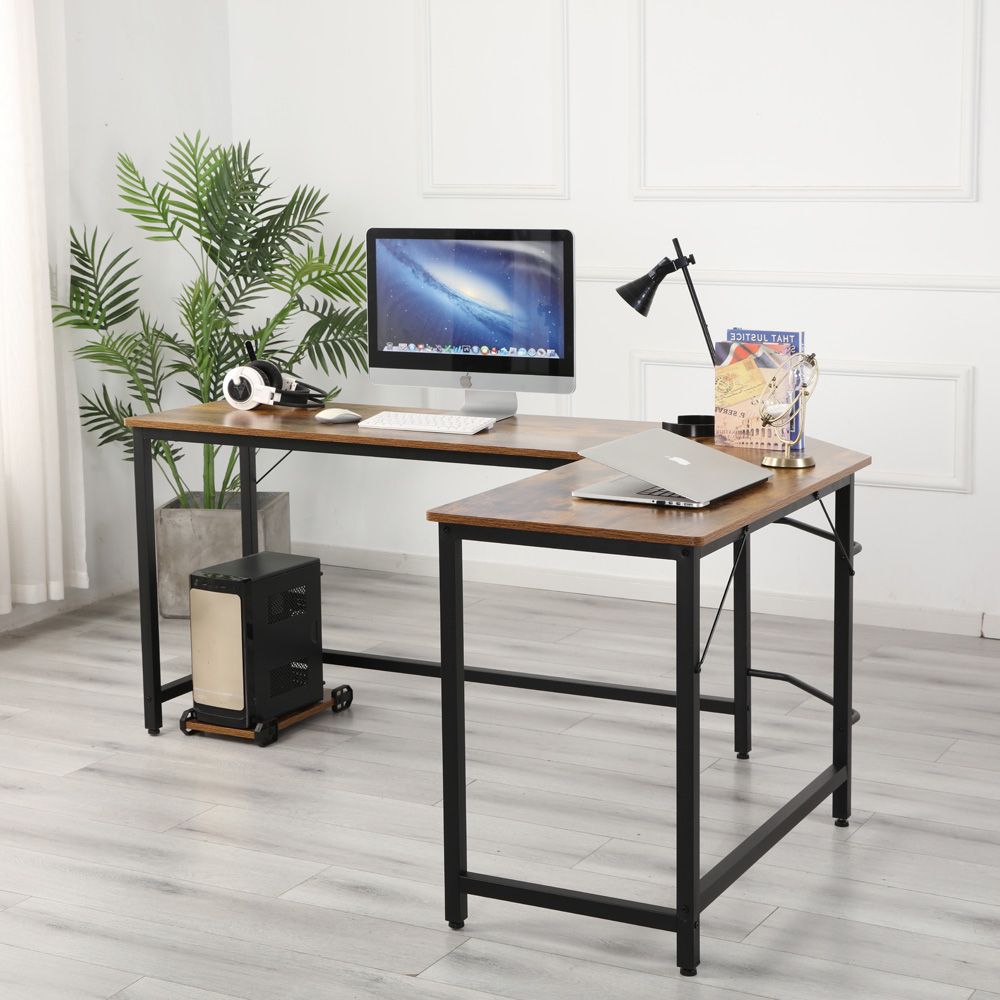 Latest Hwhite Wood And Metal Office Desks Regarding Clearance! L Shaped Computer Desk With Cpu Stand, Industrial Office (View 1 of 15)