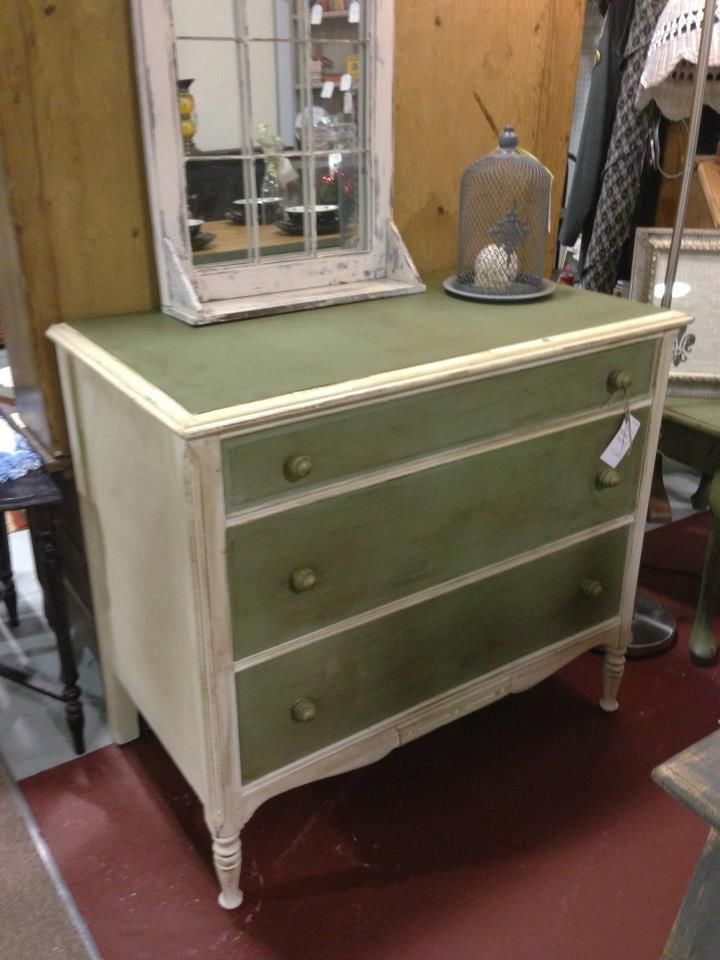 Latest Vendor 210, Green & Ivory Vintage Dresser — $115 — At Rockin B Regarding Antique Ivory Wood Desks (View 15 of 15)