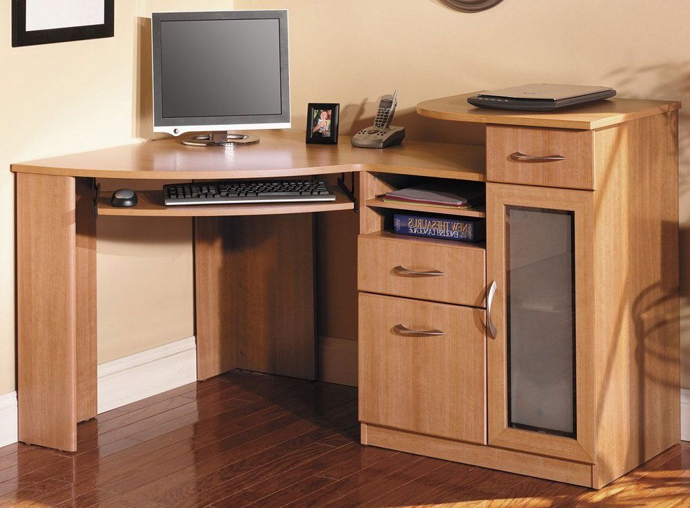Latest White Wood 1 Drawer Corner Computer Desks Inside Wood Corner Computer Desk With Drawers – Thebestwoodfurniture (View 4 of 15)