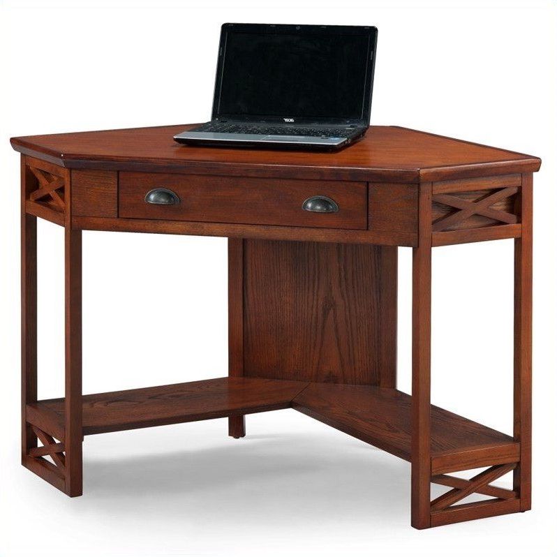 Leick Furniture Corner Computer Desk In Oak – 82431 For Most Current Farmhouse Mission Oak Wood Laptop Desks (View 1 of 15)
