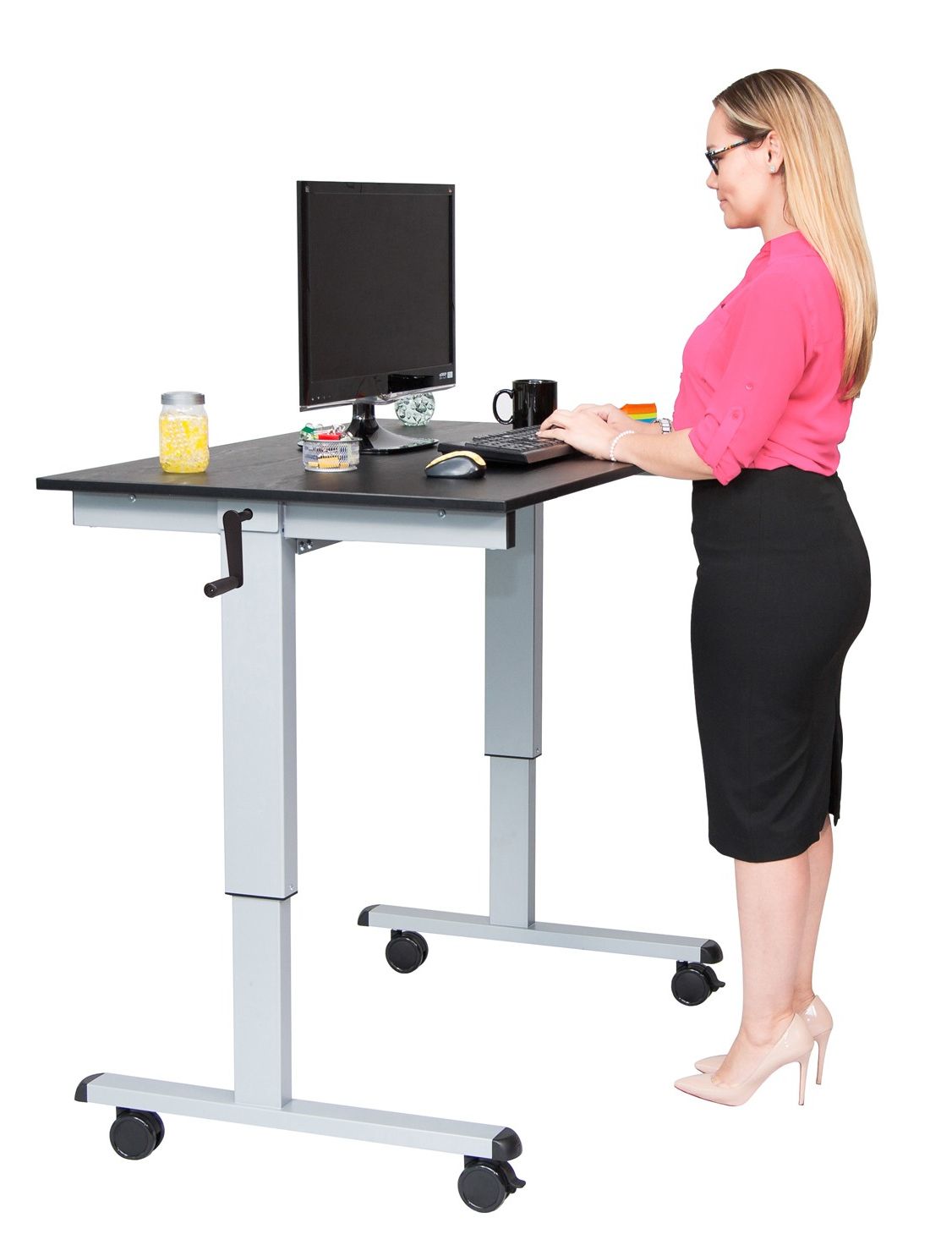 Luxor Standcf48 Ag/bo 48" Crank Adjustable Stand Up Desk – Black Oak With 2018 Espresso Adjustable Stand Up Desks (View 2 of 15)