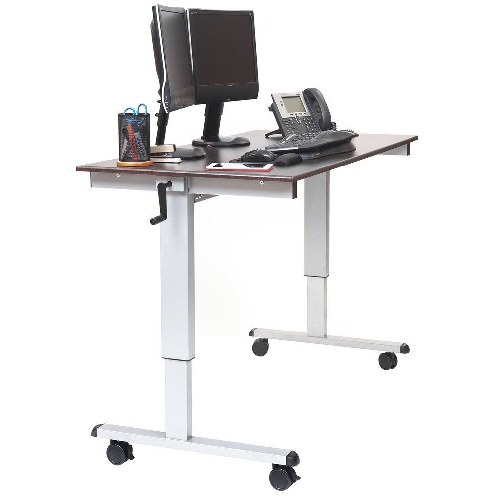 Luxor Standup Cf60 Dw Adjustable Standing Desk With Silver Steel Frame For Widely Used Walnut Adjustable Stand Up Desks (View 3 of 15)