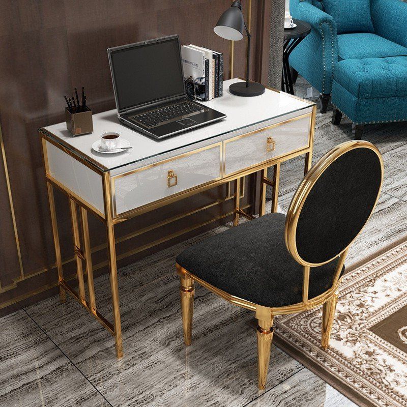 Luxury Modern Black/white Office Writing Desk Stylish Rectangle In Best And Newest White And Gold Writing Desks (View 9 of 15)