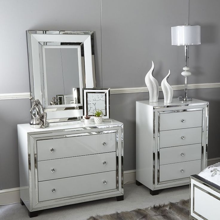 Madison White Glass 3 Drawer Mirrored Chest (View 9 of 15)