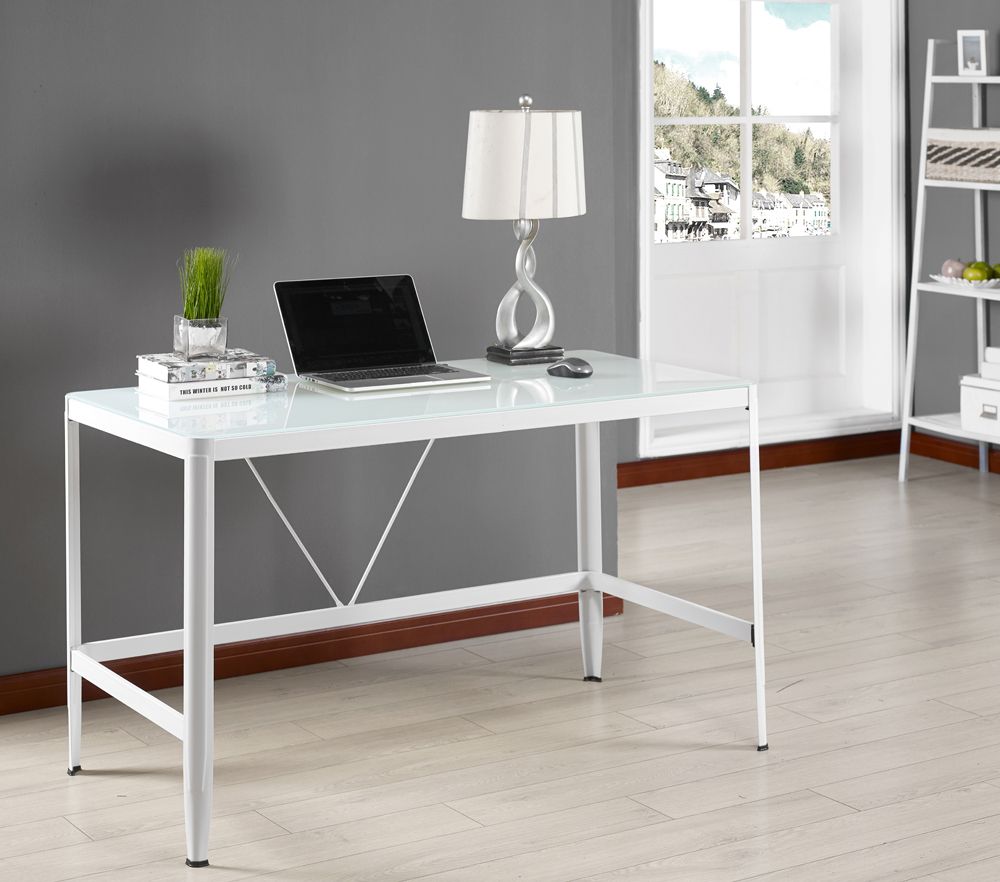 Makenna Home & Office Workstation Computer Desk, White Metal Frame With Regard To Trendy White Wood And Gold Metal Office Desks (View 3 of 15)