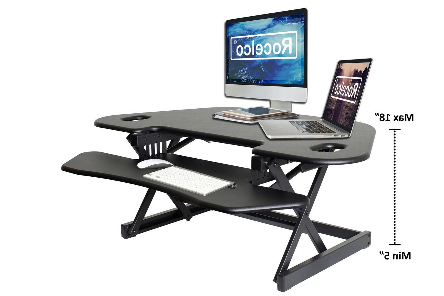 Matte Black Corner Desks With Keyboard Shelf Regarding Best And Newest Rocelco 46" Height Adjustable Corner Standing Desk Converter – Quick (View 15 of 15)