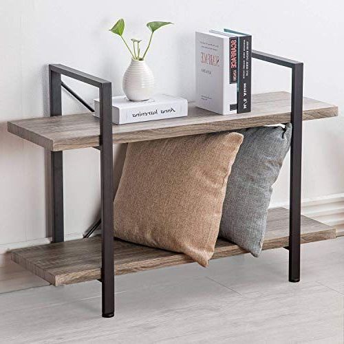 Metal And Chestnut Wood 2 Shelf Desks Regarding Recent Hsh Furniture 2 Shelf Bookcase, Industrial Wood Display A Https (View 8 of 15)