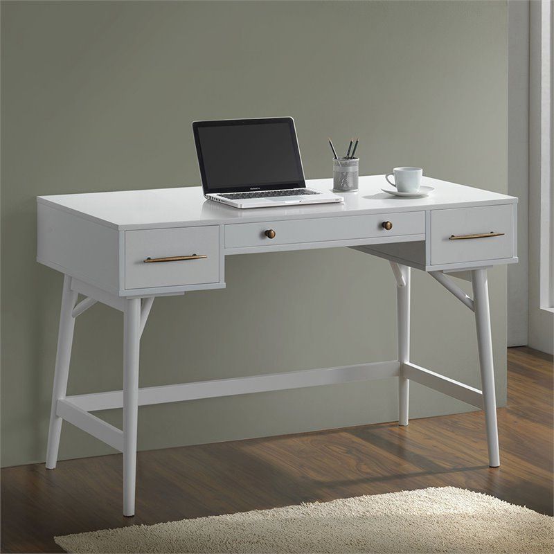 Modern Office Writing Desks In Most Up To Date Coaster 3 Drawer Mid Century Modern Writing Desk In White –  (View 14 of 15)