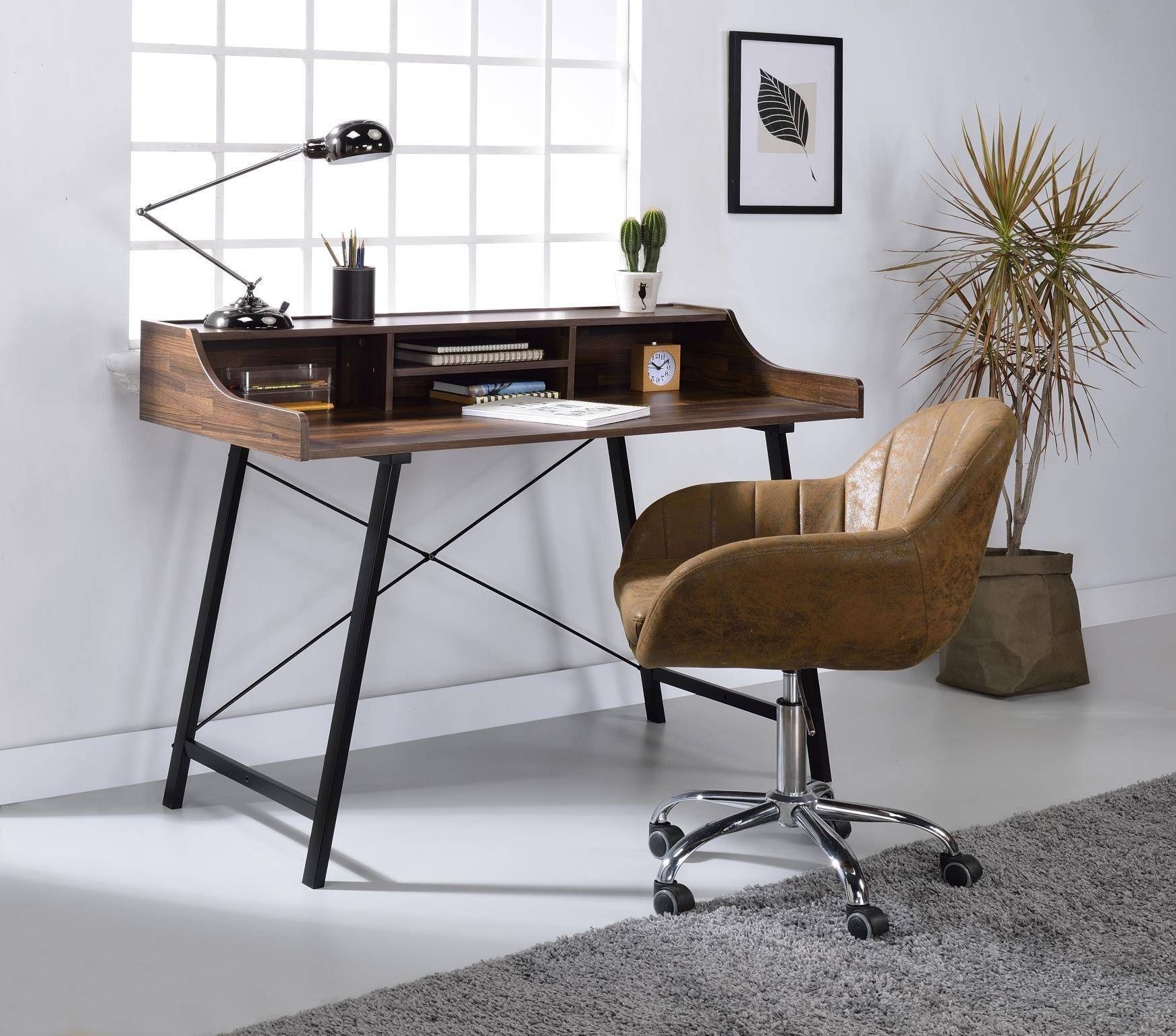 Modern Office Writing Desks With Recent Home Office Writing Desk Walnut & Black Sange 92680 Acme Contemporary (View 3 of 15)
