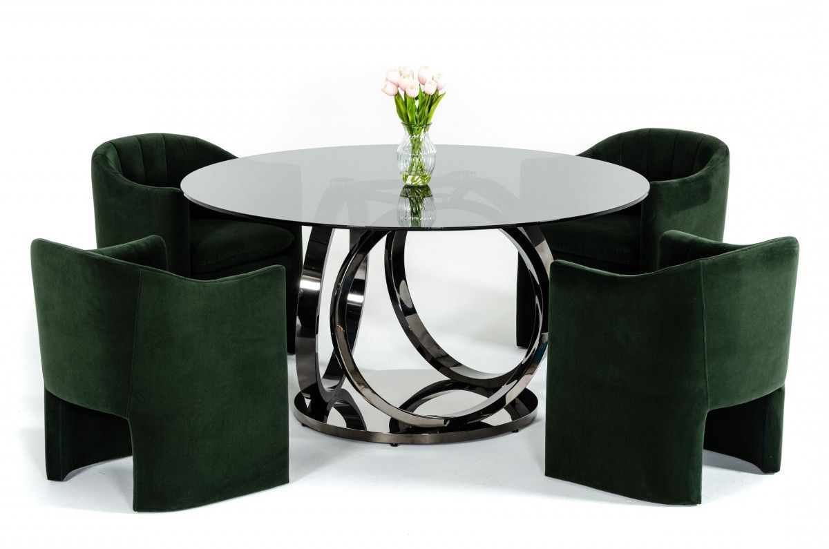 Modrest Enid – Modern Smoked Glass & Black Stainless Steel Round Dining Inside Fashionable Stainless Steel And Glass Modern Desks (View 8 of 15)