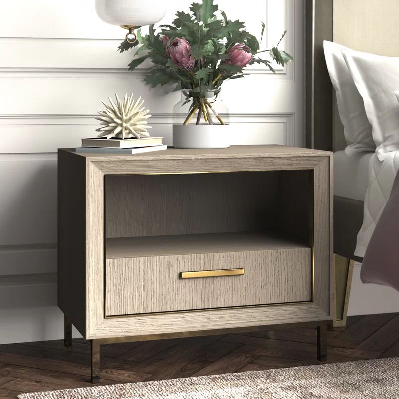 Monarch 1 – Drawer Nightstand In Gray/gold In  (View 8 of 15)