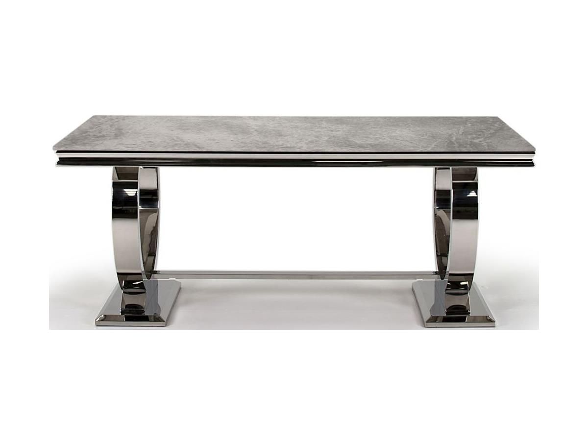 Most Current Arianna 180cm Grey Marble And Stainless Steel Chrome Dining Table Regarding Stainless Steel And Gray Desks (View 12 of 15)