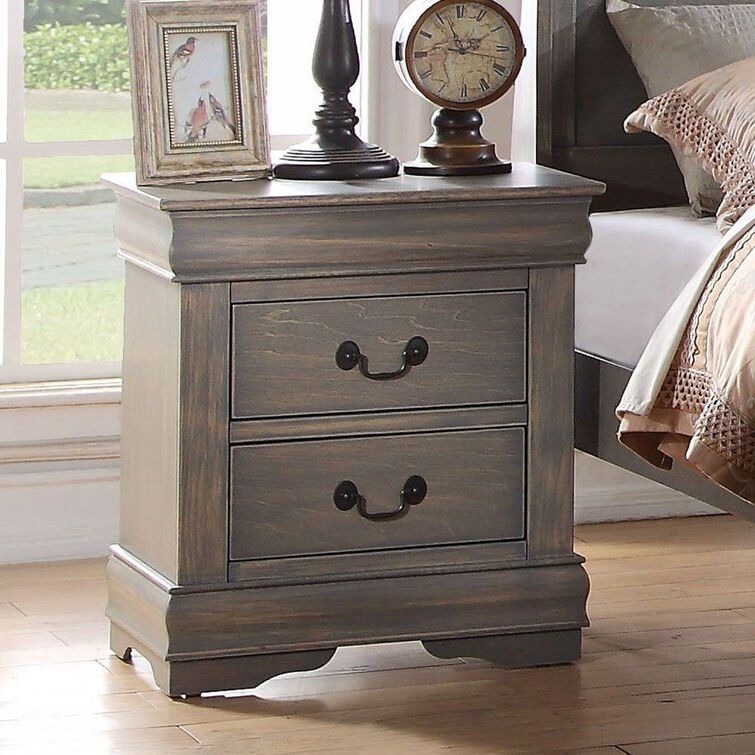 Most Current Brushed Antique Gray 2 Drawer Wood Desks Throughout Alcott Hill® Courson 2 – Drawer Solid Wood Nightstand In Antique Gray (View 7 of 15)