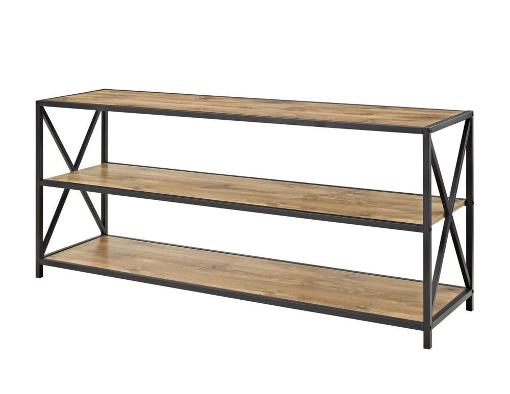Most Current Metal And Chestnut Wood 2 Shelf Desks With Regard To Walker Edison 2 Shelf Industrial Wood Bookcase, 60 Inch – Barnwood (View 9 of 15)