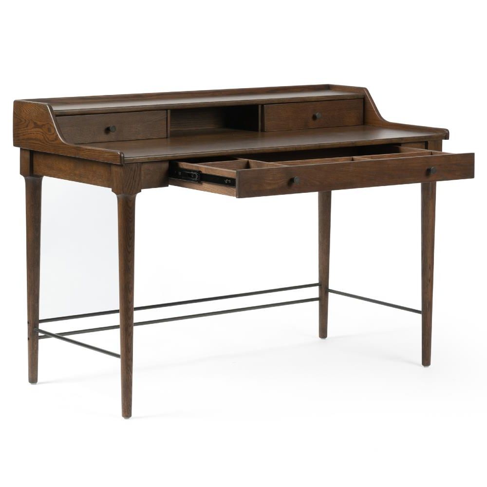 Most Current Rustic Acacia Wooden Writing Desks Pertaining To Marian Rustic Lodge Brown Oak Wood Writing Desk (View 9 of 15)