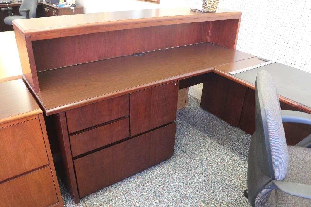 Most Popular Glass White Wood And Walnut Metal Office Desks With Regard To Used Office Desks : Kimball U Group Desk Dark Walnut Veneer Hutch At (View 6 of 15)