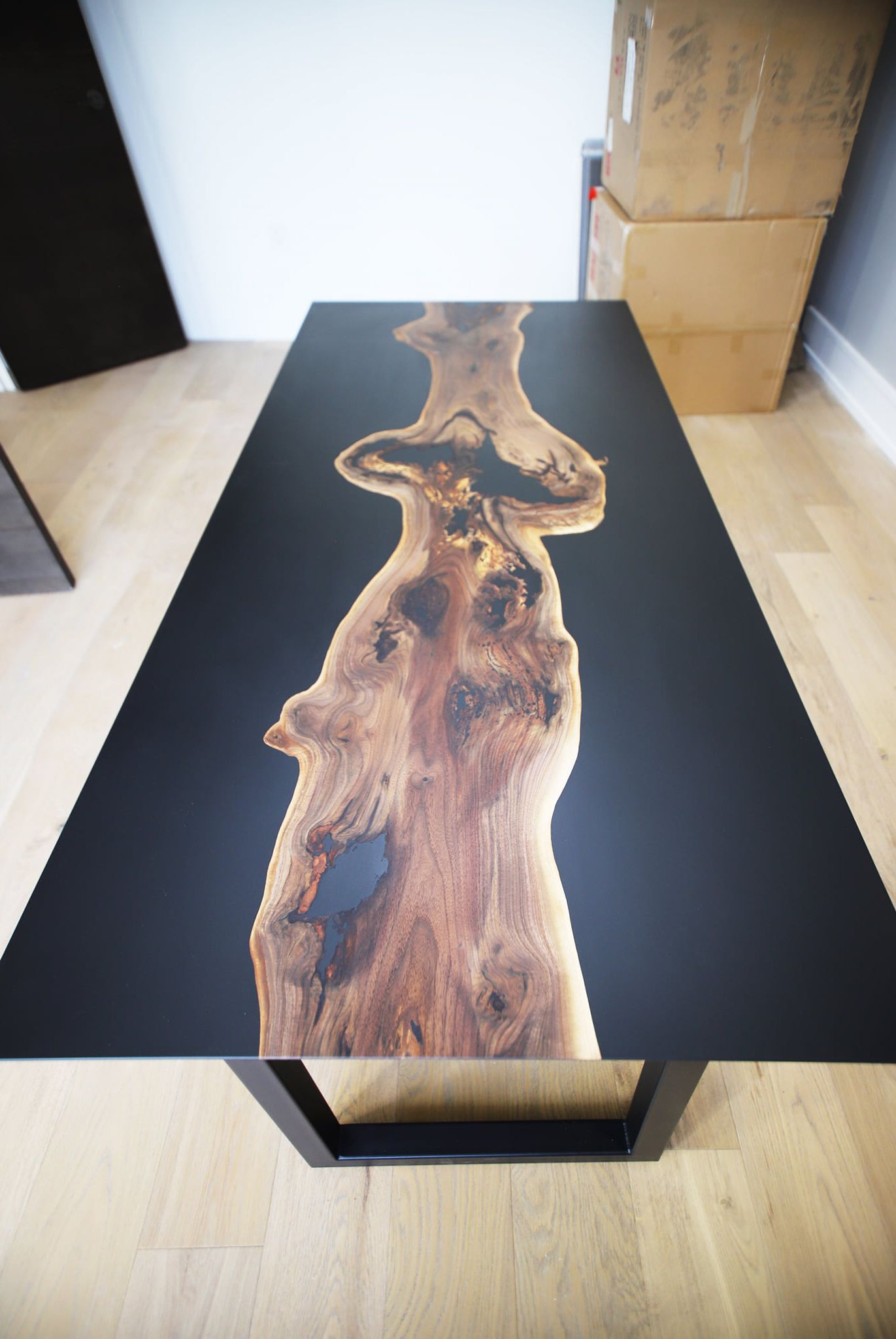 Most Popular Matte Black Epoxy Desk With Walnut Slab – Anglewood Live Edge Custom Intended For White Marble And Matte Black Desks (View 1 of 15)