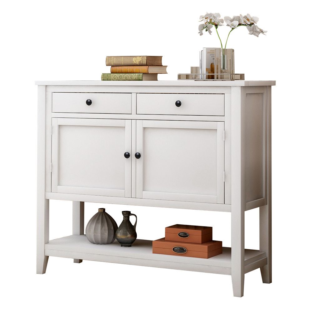 Most Popular Rustic Style Modern Console Table 2 Drawers Large Cabinet Cupboard With Intended For Rubbed White Console Tables (View 12 of 15)
