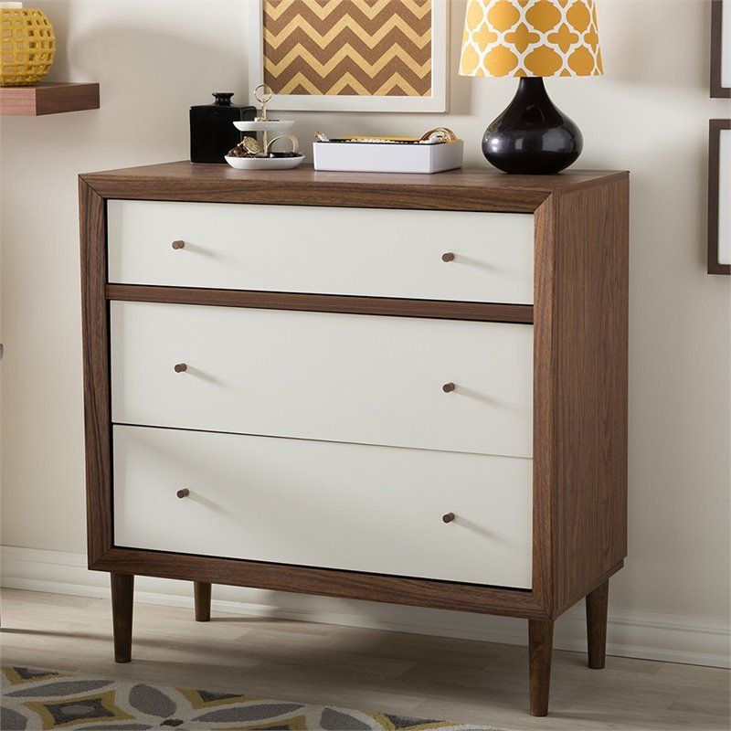 Most Recent Baxton Studio Harlow 3 Drawer Chest In White And Walnut – Fp 6782 In Off White 3 Drawer Desks (View 4 of 15)
