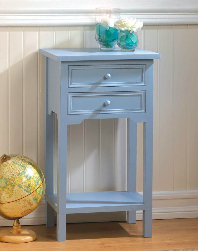 Most Recent Blue And White Wood Campaign Desks In Wood Side Table With Two Drawers – Light Blue (View 13 of 15)