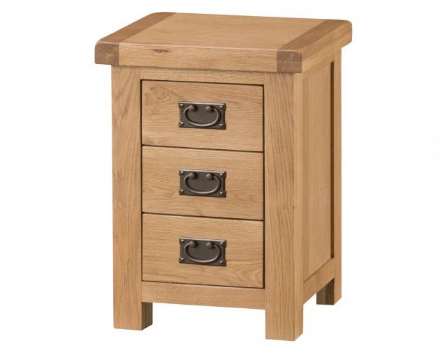 Most Recent Burnished Oak 3 Drawer Desks Throughout Light Rustic Oak 3 Drawer Bedside Table – Furniture World (View 14 of 15)