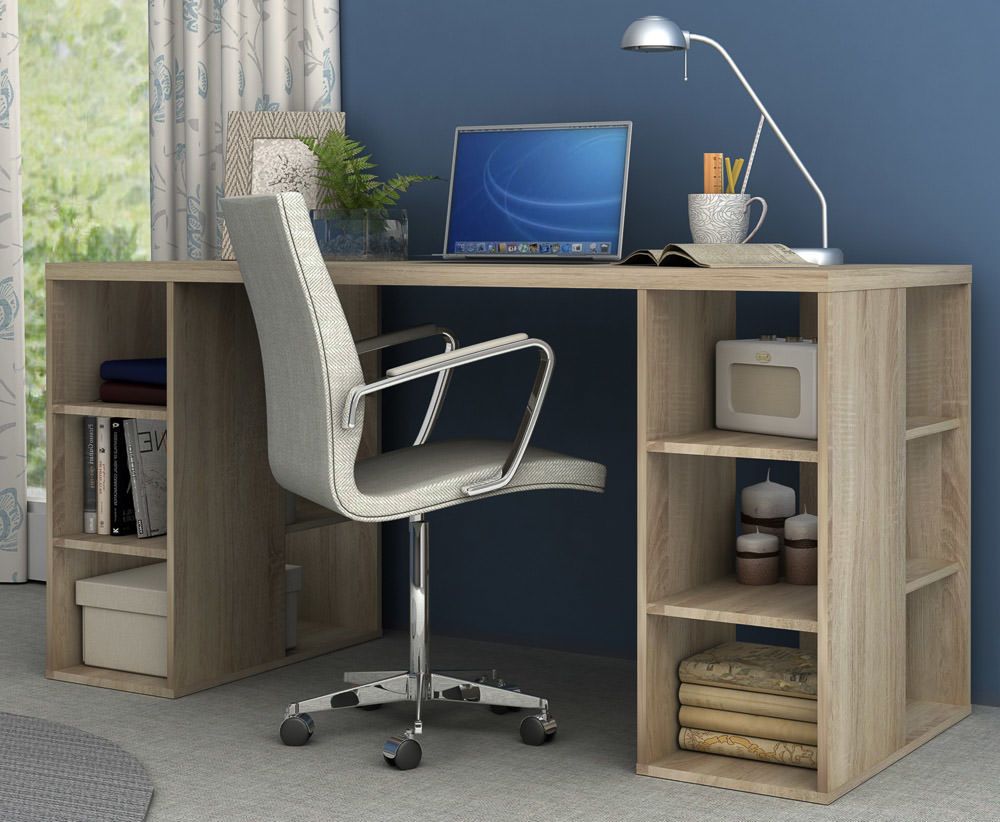 Most Recent Buy Bloc Desk/computer Table – 6 Storage Shelves – Light Sonoma Oak Throughout Sonoma Oak Writing Desks (View 14 of 15)