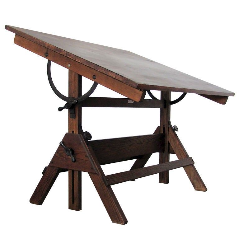 Most Recent Hamilton Adjustable Drafting Table At 1stdibs For Weathered Oak Tilt Top Drafting Tables (View 8 of 15)