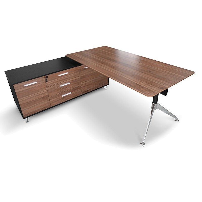 Most Recent Milando Executive Office Desk With Right Return, 195cm, Walnut / Black Within Walnut Wood And Black Metal Office Desks (View 15 of 15)
