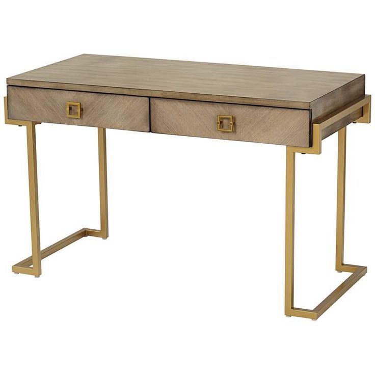 Most Recent Wheaton 49 1/2" Wide Gold And Wood Glam Modern Writing Desk – #46v94 With Regard To Gold Metal Rectangular Writing Desks (View 12 of 15)