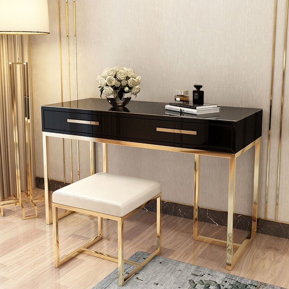 Most Recently Released Black And Gold Writing Desks With Regard To 47" Rectangular Writing Desk Black Computer Desk With Drawer Gold Leg (View 14 of 15)