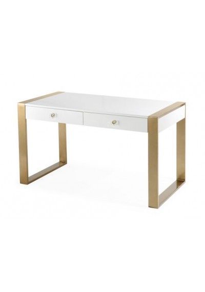 Most Recently Released Gold And Wood Glam Modern Writing Desks Intended For Glam White Lacquer Gold Base Desk (View 7 of 15)