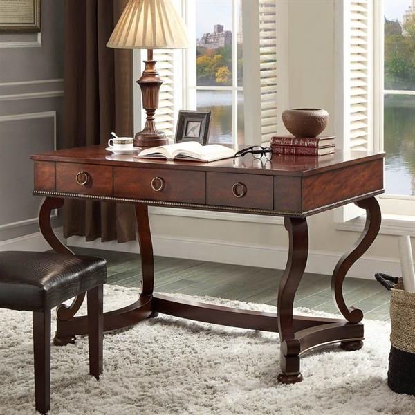 Most Recently Released Gold And Wood Glam Modern Writing Desks Intended For Home Elegance Maule Cherry Writing Desk With 3 Drawers (View 8 of 15)