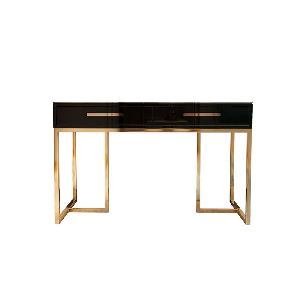 Most Recently Released Gold Metal Rectangular Writing Desks Regarding 47" Rectangular Writing Desk Black Computer Desk With Drawer Gold Leg (View 9 of 15)