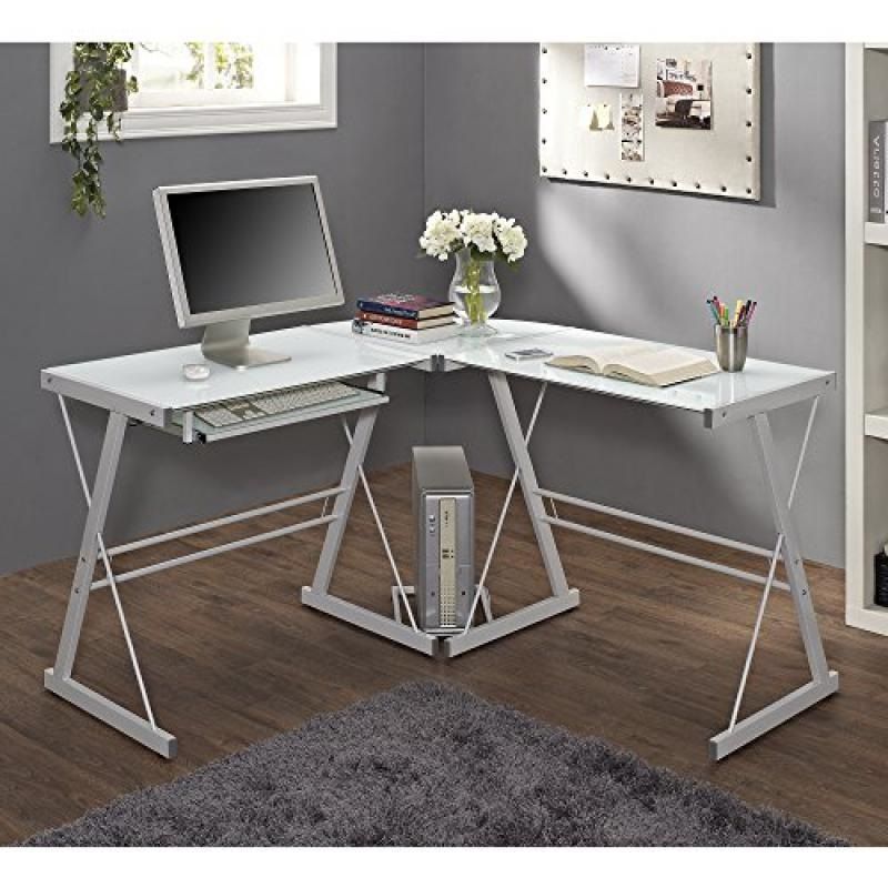 Most Recently Released New 51" Corner Writing Computer Office Desk – White Metal & Tempered Within Tempered Glass And Gold Metal Office Desks (View 4 of 15)