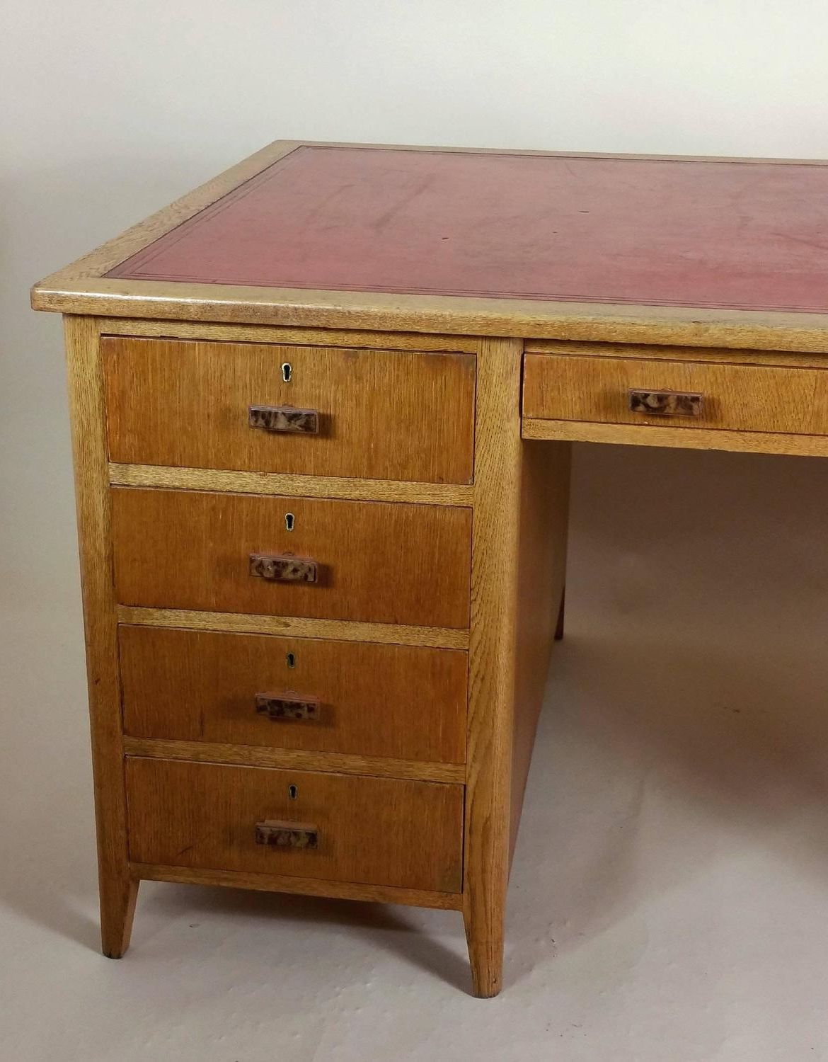 Most Up To Date 1930s Light Oak Pedestal Desk With Original Leather Top At 1stdibs Regarding Light Oak And White Writing Desks (View 14 of 15)