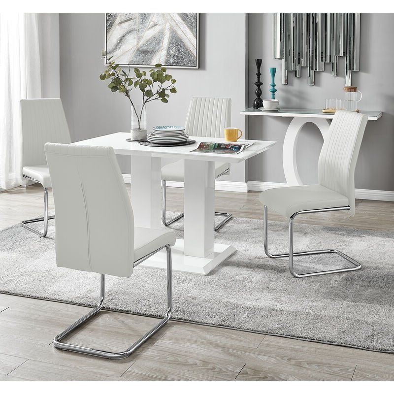Most Up To Date Glossy White And Chrome Modern Desks Within Imperia 4 Modern White High Gloss Dining Table And 4 White Lorenzo (View 2 of 15)