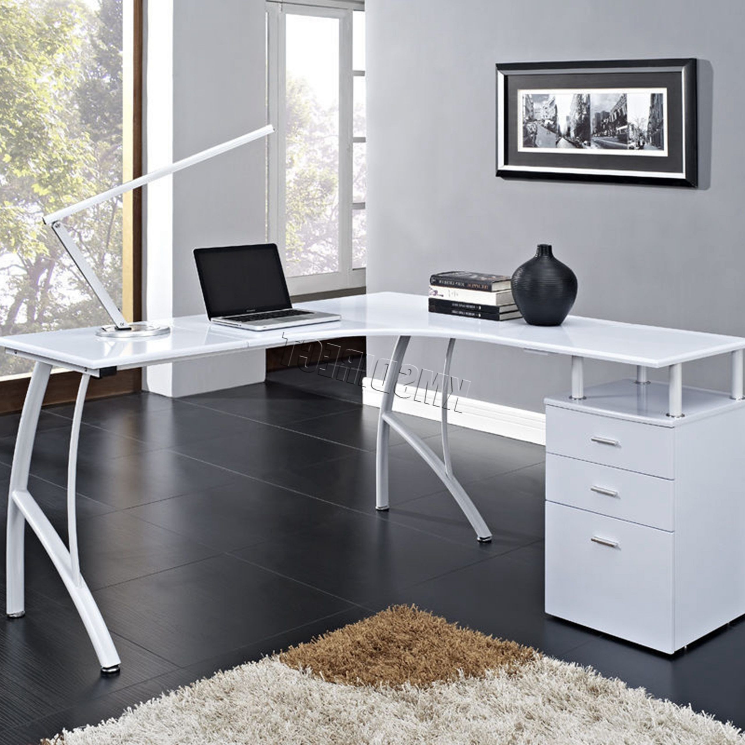 Most Up To Date Off White And Cinnamon Office Desks In Foxhunter L Shaped Corner Computer Desk Pc Table Home Office Study Cd (View 2 of 15)