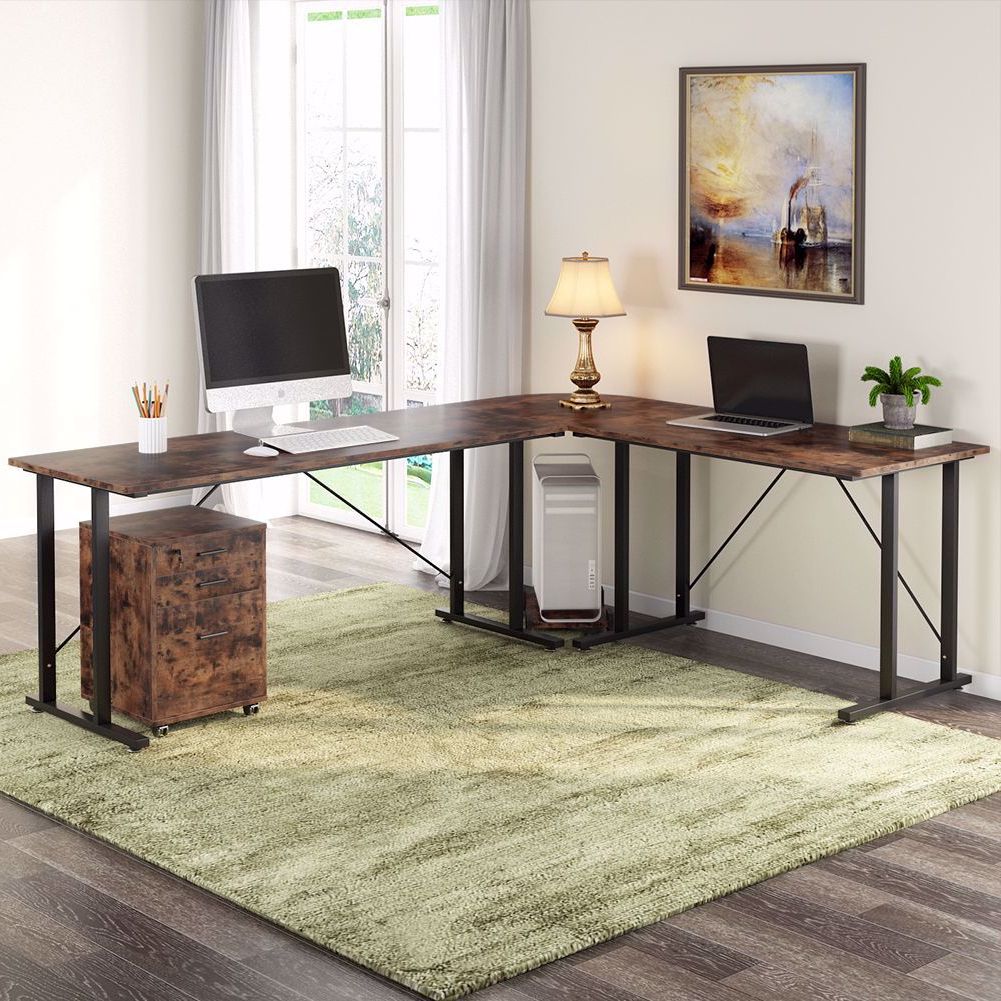 Most Up To Date Rustic Brown Corner Desks Inside Tribesigns 83 Inch Industrial L Shaped Desk With File Cabinet Letter (View 15 of 15)