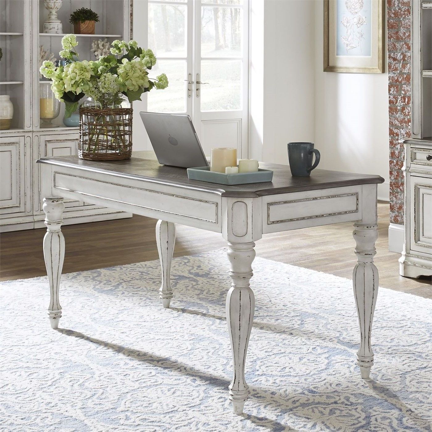 Most Up To Date White And Cement Writing Desks Within Magnolia Traditional Antique White Writing Desk With Flip Down Keyboard (View 11 of 15)