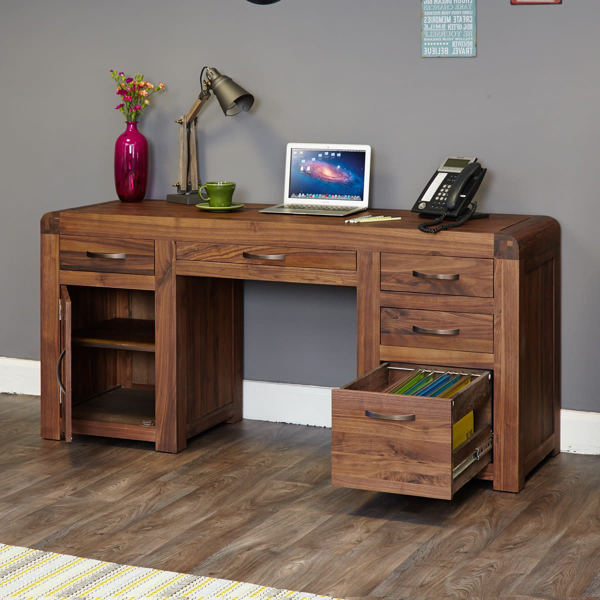 Natural Walnut Computer Desks In Most Up To Date Shiro Walnut Twin Pedestal Computer Desk Was £840.00 Now £ (View 1 of 15)
