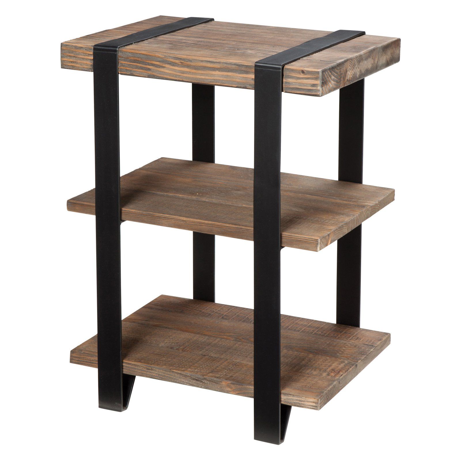 Natural Wood And Black 2 Shelf Desks Regarding Well Liked Modesto 2 Shelf Metal Strap And Reclaimed Wood End Table, Rustic (View 8 of 15)