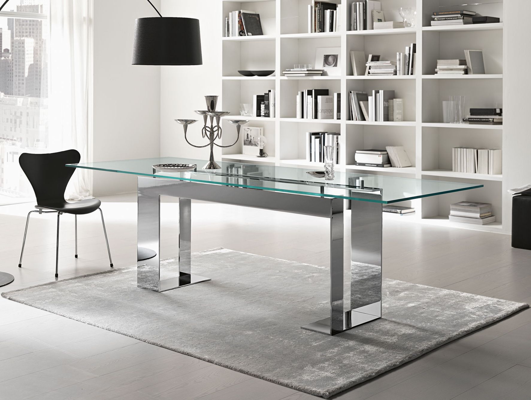 Nella Vetrina Tonelli Miles Contemporary Italian Glass Dining Table With Regard To Well Liked Large Frosted Glass Aluminum Desks (View 13 of 15)