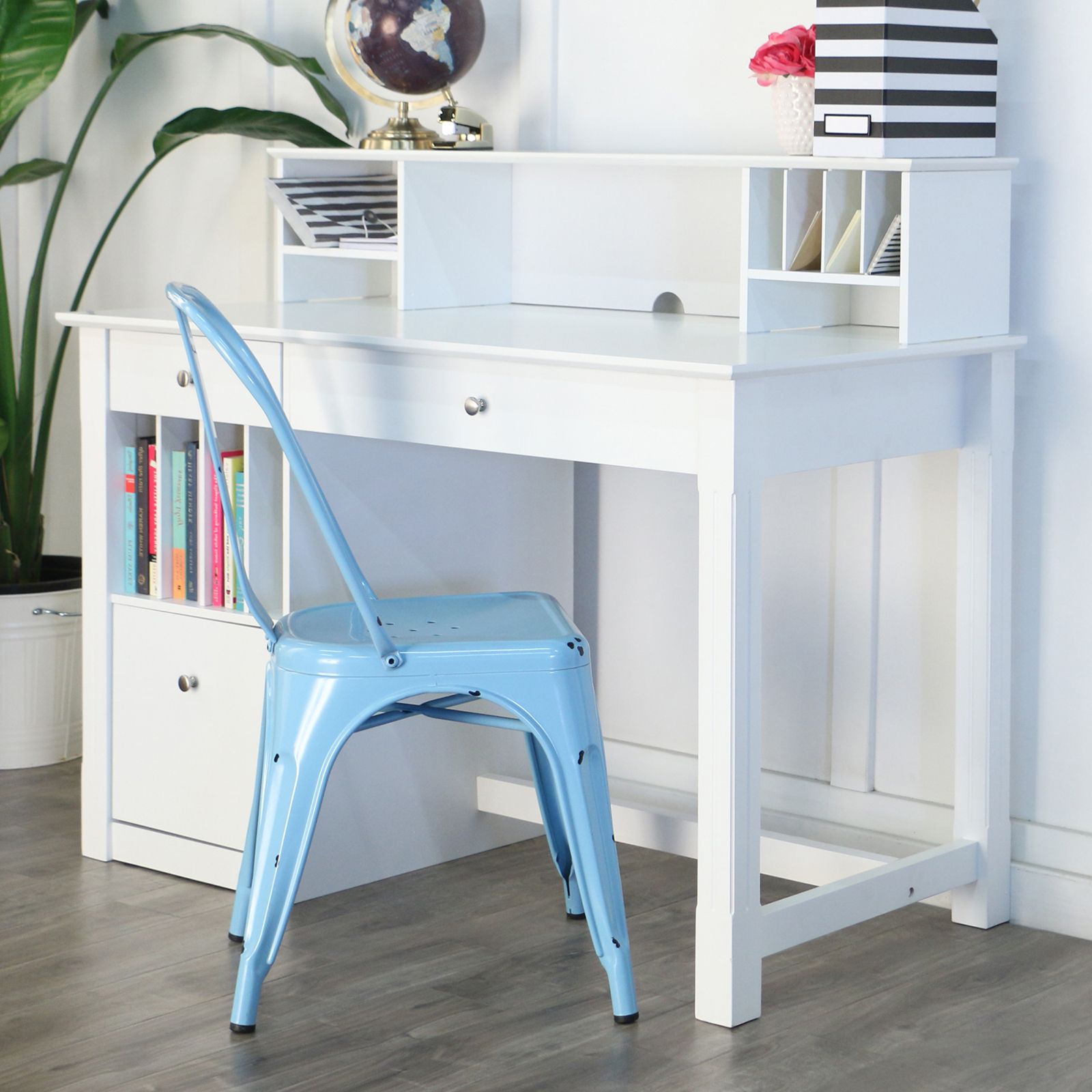 Newest White 1 Drawer Wood Laptop Desks Regarding Walker Edison Deluxe Wood Desk With Hutch – White – Desks At Hayneedle (View 7 of 15)