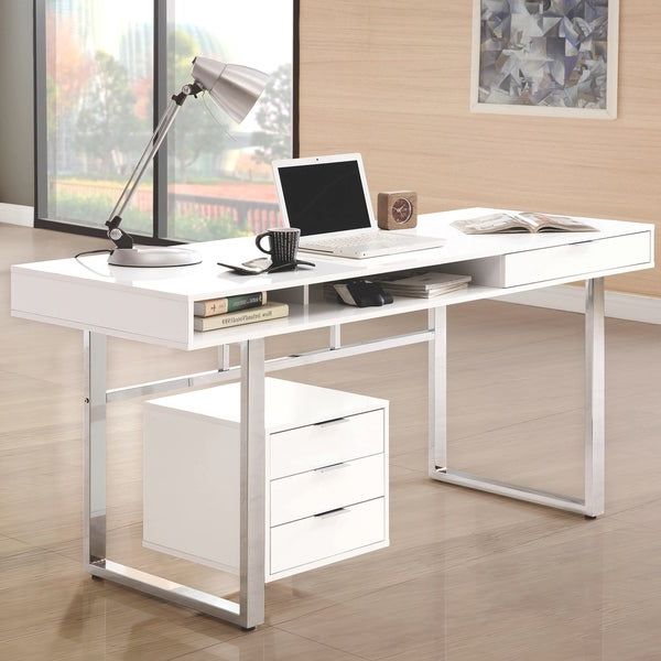 Newest White Wood Modern Writing Desks In Shop Modern Design Home Office Glossy White And Chrome Computer Writing (View 12 of 15)